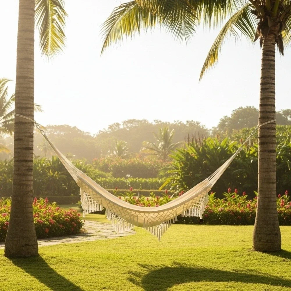 Wide Brazilian Style Fringed Hammock Boho Style Supports 250 Lbs Outdoor Indoor